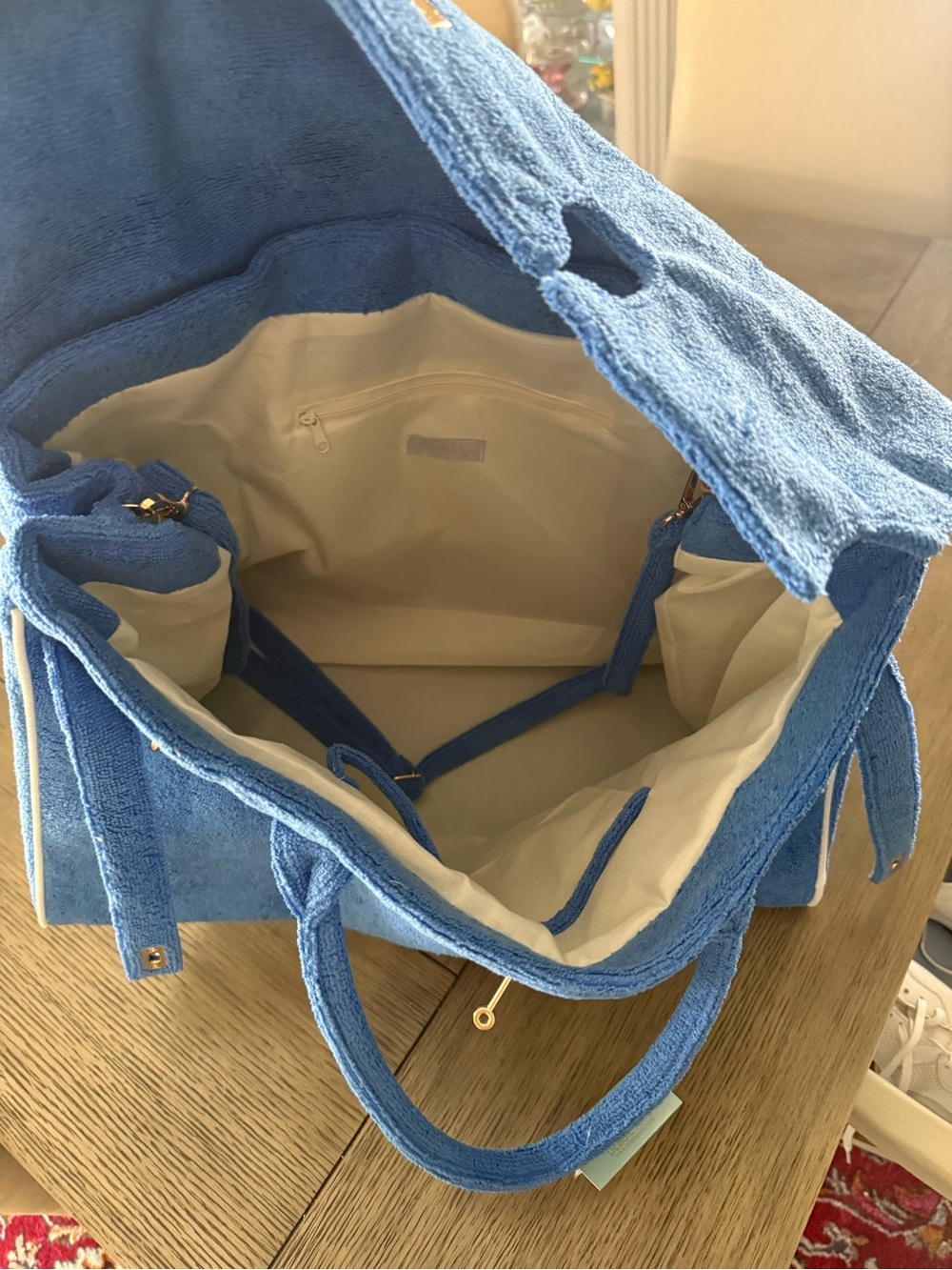 Blue Terrycloth Top-Handle Tote Bag - Picture 3 of 4